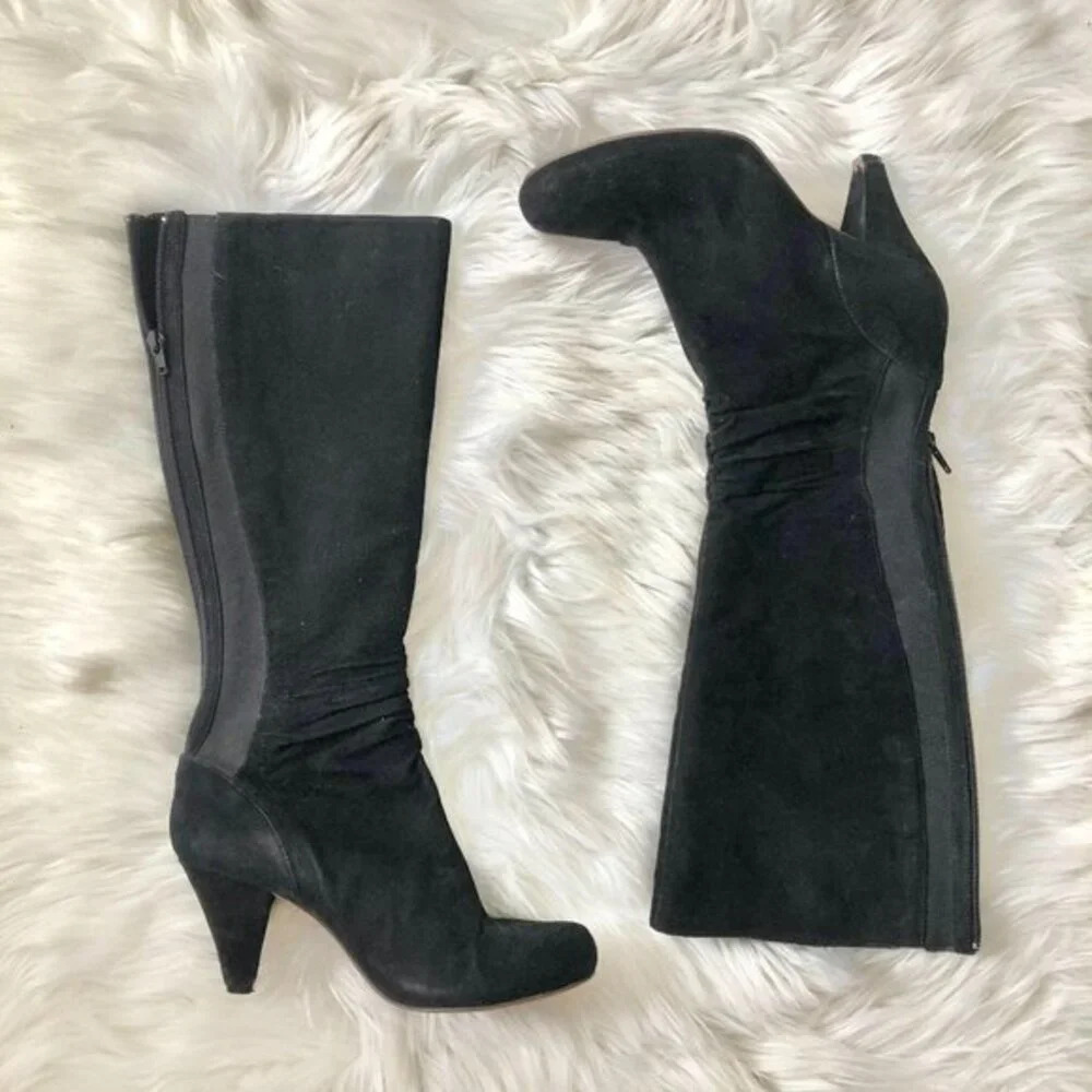 Indigo Black Suede Leather Knee High Boots 8.5